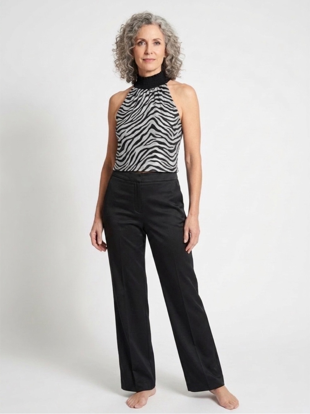 JohnPaulRichard Silk Zebra Print Halter Top